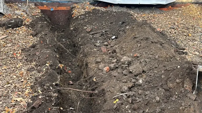 House construction project, ditch
